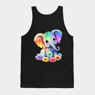 Cute baby elephant with flowers Tank Top